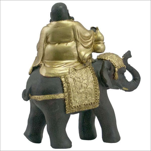 Lachender Buddha auf Elefant mit Feder Höhe: 10,5 cm