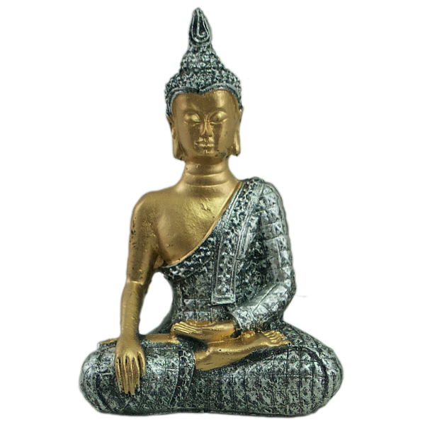 Buddha Teelicht-Set auf Blattschale Höhe: 14 cm