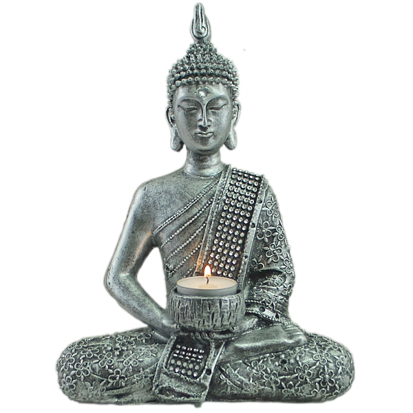 Buddha mit Teelicht silber (Figur 1) Höhe: 25 cm