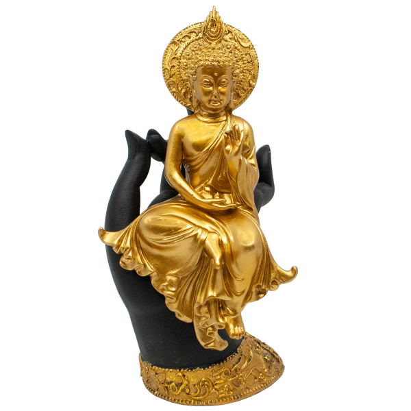 Gold-Buddha in Hand sitzend Höhe: 25 cm