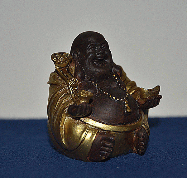 Lachender Buddha sitzend mit Topf Höhe: 4,5 cm