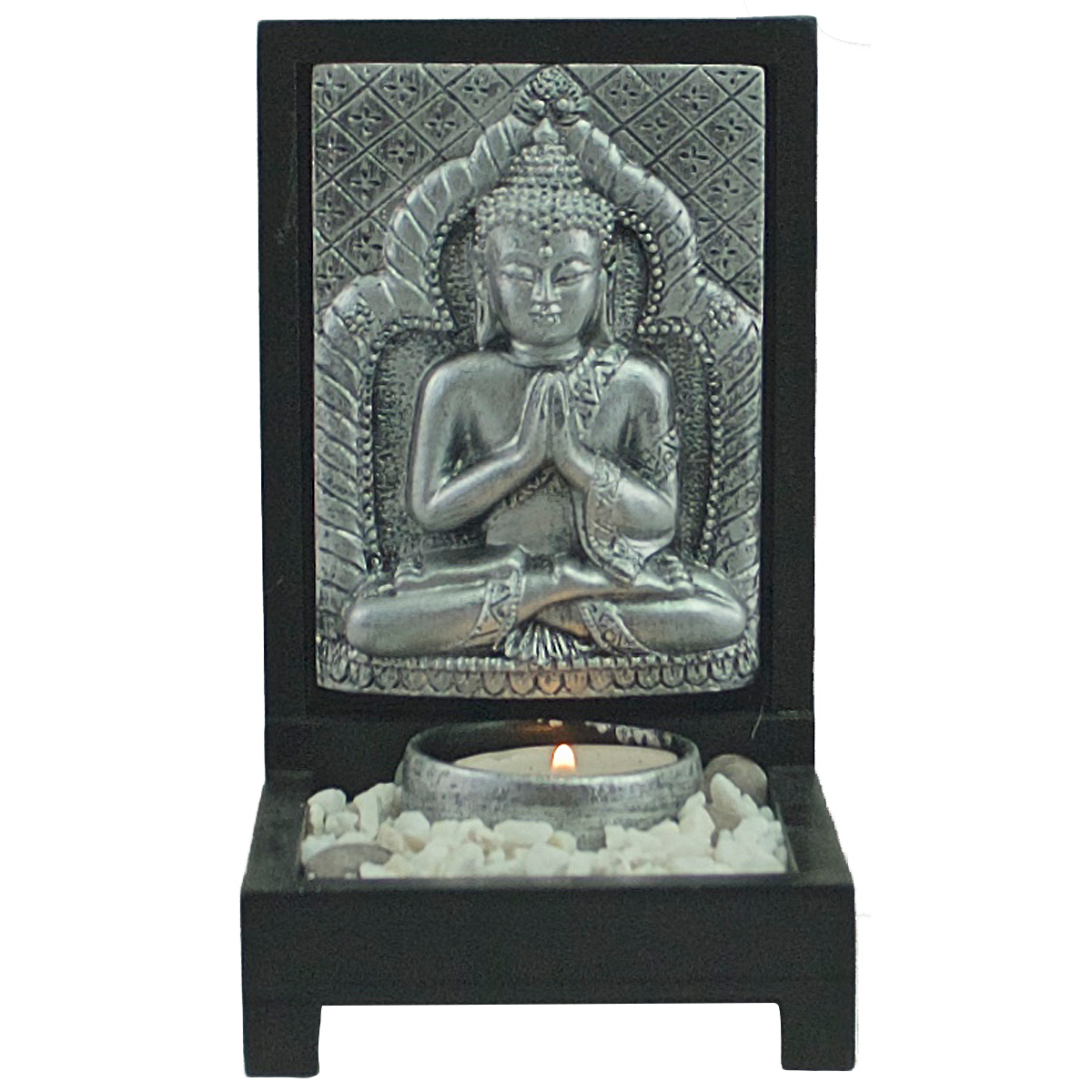 Buddha Teelicht-Set silber (Figur 1) Höhe: 15,5 cm