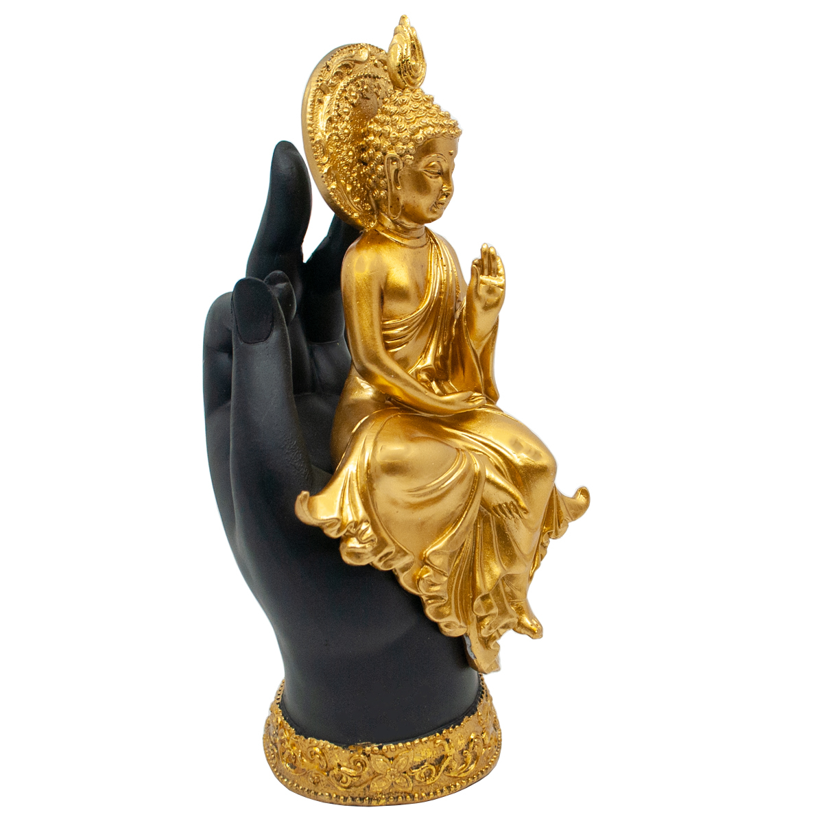 Gold-Buddha in Hand sitzend Höhe: 25 cm