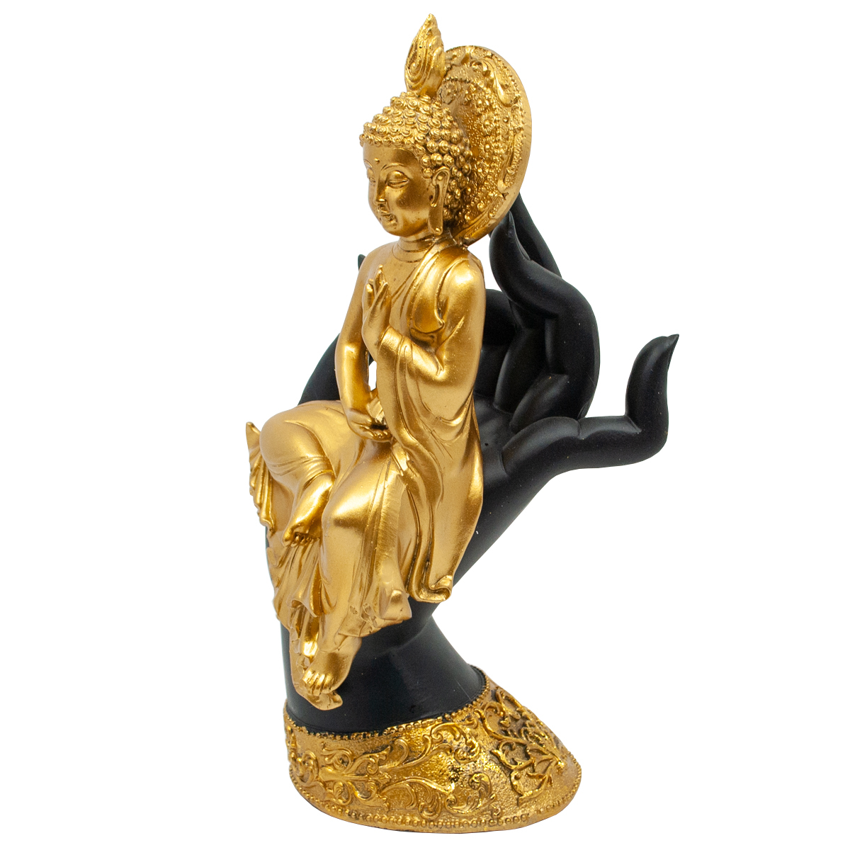 Gold-Buddha in Hand sitzend Höhe: 25 cm